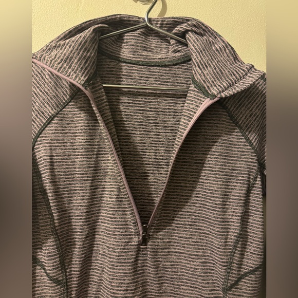 Lululemon Race Your Pace 1/2 Zip Hyper Stripe Mauvelous Heathered Black Size 8 - Picture 4 of 8